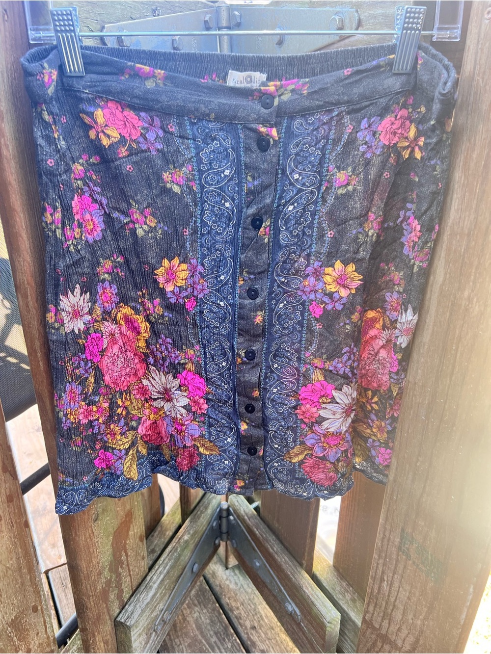 NATURAL LIFE Black Floral Button-Front Mini Skirt
